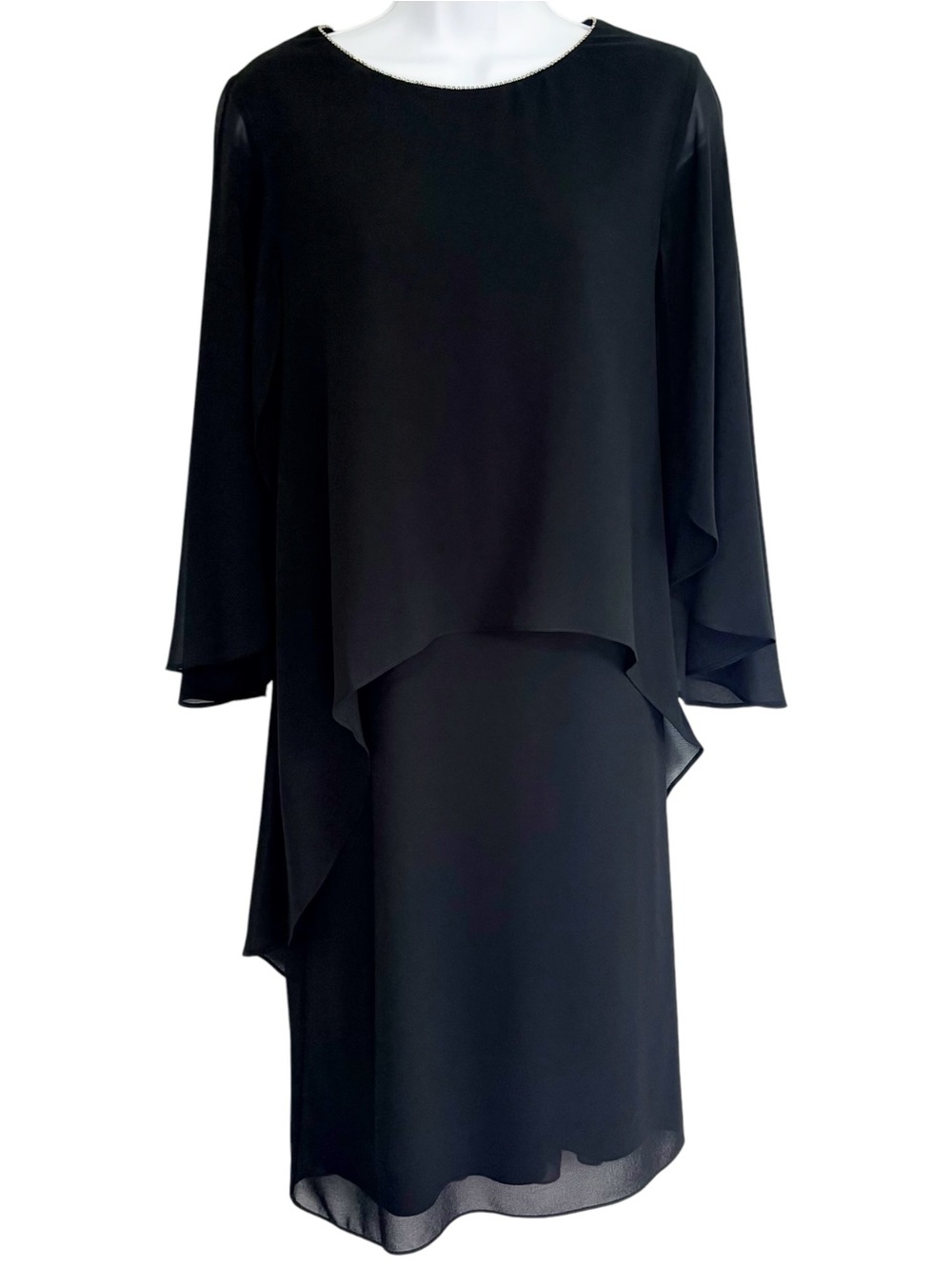 MARINA Black Chiffon Cape Overlay Rhinestone Cocktail Evening Dress Size 6